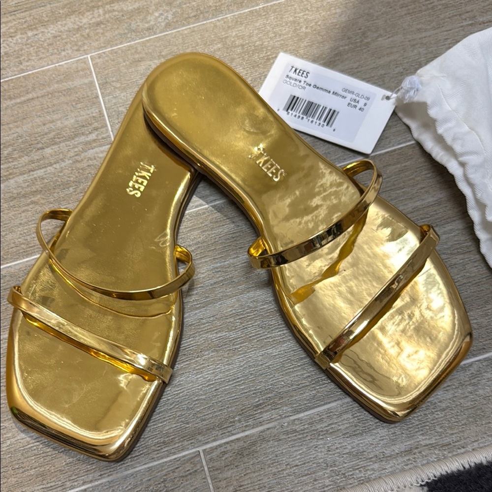TKEES Gold Metallic Sandals Sleek Modern Design